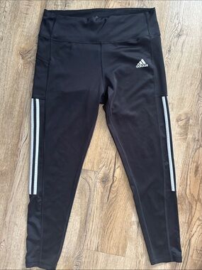 adidas Black Athletic Leggings with White Side Stripes